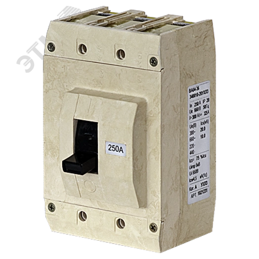 Выключатель автоматический ВА04-36-341110-20УХЛ3 50А, 660В уст. 750А,1,3,5-шина алюм., 2,4,6- кабель без каб. наконечника