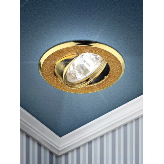 Светильник декор круглый  со стеклянной крошкой MR16,12V/220V, 50W, золото/золот DK18 GD/SH YL ЭРА