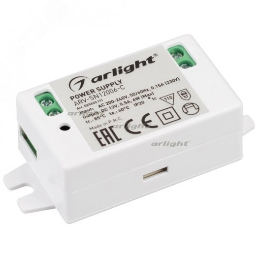 Блок питания ARV-SN12006-C (12V, 0.5A, 6W) (ARL, IP20 Пластик, 3 года)