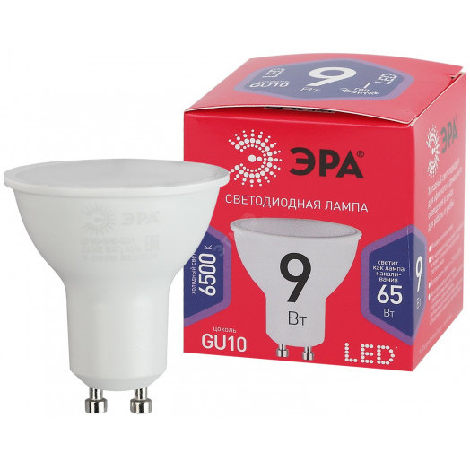 Лампа светодиодная LED MR16-9W-865-GU10 R  (диод, софит, 9Вт, хол, GU10) (10/100/4000) ЭРА
