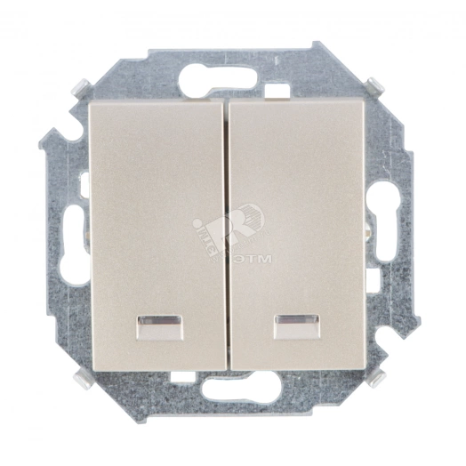 Simon15 Выключатель двухклавишный 16А 250В с      подсветкой шампань