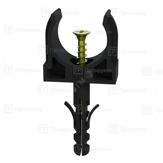 Крепеж-клипса с дюбелем и саморезом черная д32 в малой упаковке (10шт/450шт уп/кор)