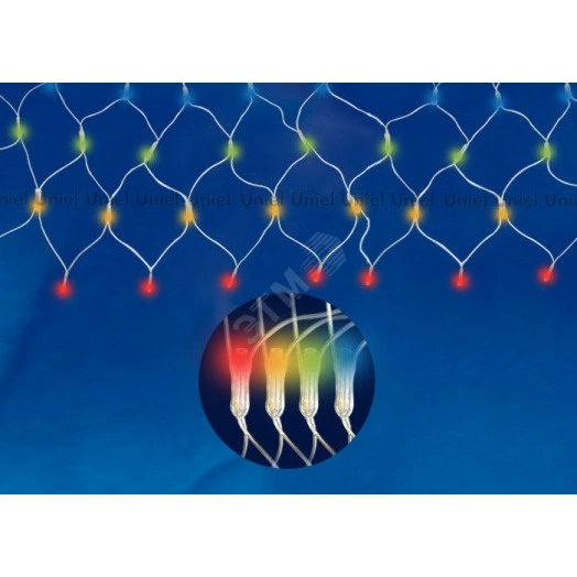 Сетка светодиодная 4,2х0,75 м 320 led разноцветная с контроллером провод прозрачный IP20 ULD-N4207-320/DTA MULTI IP20