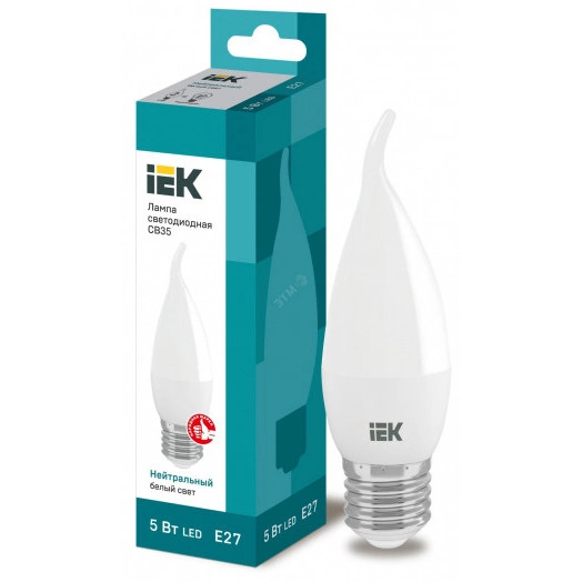 Лампа светодиодная LED 5вт Е27 белый матовая свеча на ветру ECO