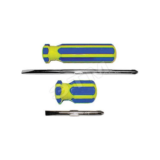 Отвертка с переставным жалом ''коротыш'', CrV сталь, сине-желтая пластиковая ручка 6х32 мм PH2/SL6