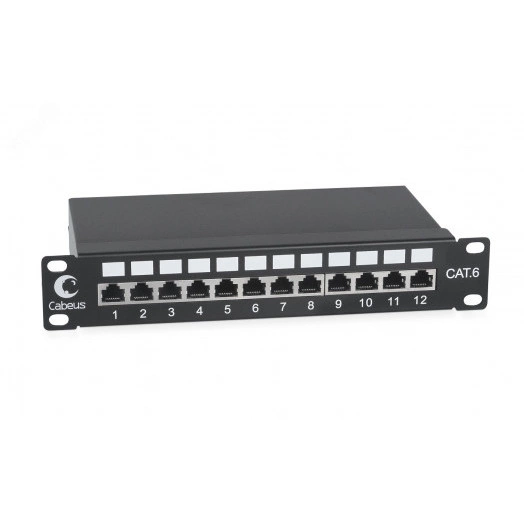 Патч-панель PL-12-Cat.6 10-SH-Dual IDC 10, установочный размер 236 мм, 12 портов RJ-45 полностью экранированная, категория 6, Dual IDC