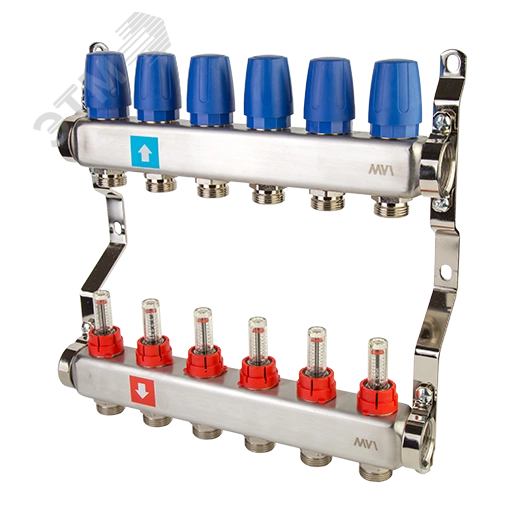 Коллекторная группа с расходомерами 1' х 6 выходов 3/4' НР евроконус