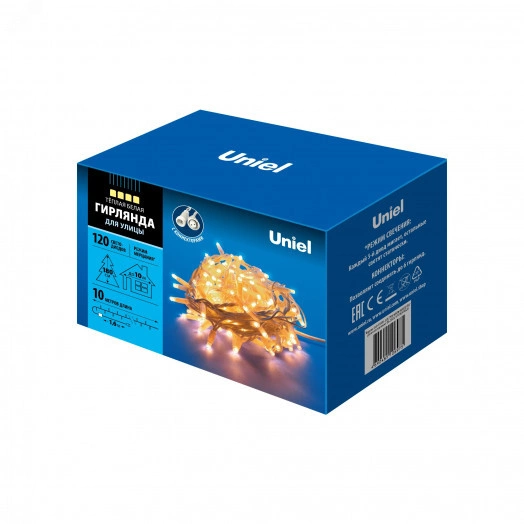 Гирлянда светодиодная с эффектом мерцания 10м Соединяемая 120 светодиодов Теплый белый свет Провод белый