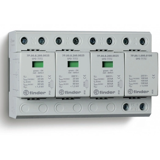 Устройства защиты от импульсных перенапряжений УЗИП тип 1+2 (3 варистор/искровый разрядник + 1 искровый разрядник)