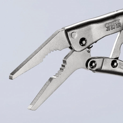 Зажим для тяжёлых условий работы длинные узкие губки размеры под круг 20 мм под квадрат 10 мм под ключ 24 мм L-165 мм оцинкованный KN-4134165