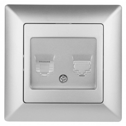 Розетка телефонная RJ11, СУ, Solo, алюминий 4-302-03 Intro ЭРА