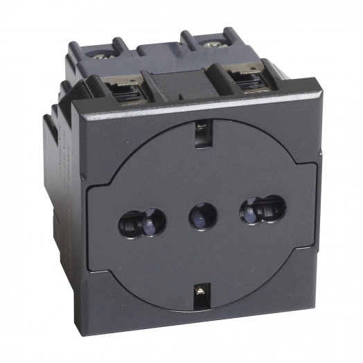 Розетка AXOLUTE 2К+З 16А 250В, немецкого/итальянского стандартов, с плоской лицевой панелью, цвет антрацит