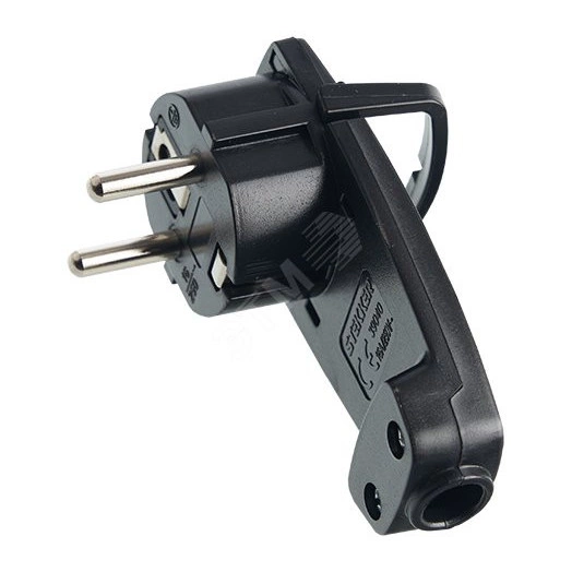 Вилка угловая плоская с кольцом, с заземлением, 250В,16A, IP20, черная, Stekker