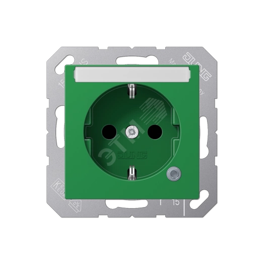 Розетка с полем для надписи 6x46 мм A500 2К+З 16 А 250В~ ударопрочная, зеленая