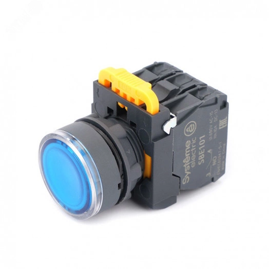 Кнопка SB5 с подсвет в сборе модуль 22мм синяя пластик 230-240ВAC 1НО+1НЗ