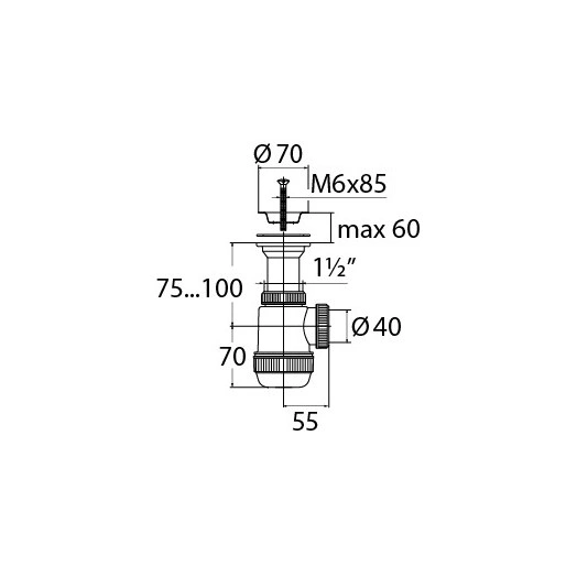 Сифон МИНИ ЭЛИТ для моек и раковин 1'1/2 х 40 мм с литым выпуском и нержавеющей чашкой 70 мм