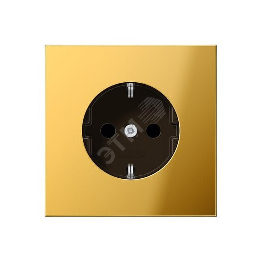 Штепсельная розетка SCHUKO одинарная, с заземлением, с шторками, 16A, 250В  (механизм + накладка, без рамки). Серия LS990  Материал- металл  Цвет- золото