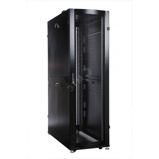 Шкаф серверный ПРОФ напольный 42U (600х1200) дверь перфорированная задние двойные перфорированные черный в сборе