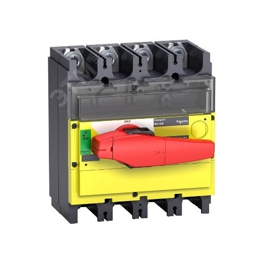 Выключатель-разъединитель INV400 4п красная рукоятка/желтая панель