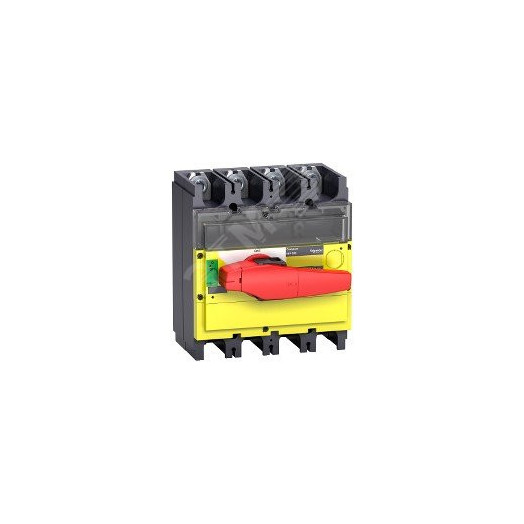 Выключатель-разъединитель INV400 4п красная рукоятка/желтая панель