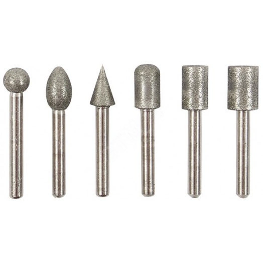 Шарошки усиленная сталь с алмазным напылением, штифт диаметр 6 мм, 6 шт