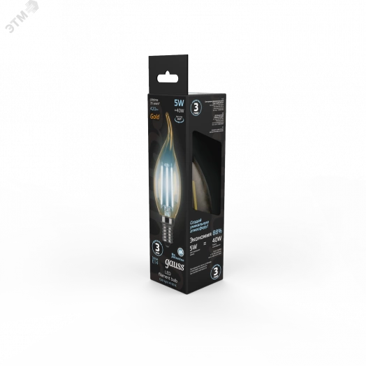 Лампа светодиодная LED 5 Вт 420 Лм 4100К белая Е14 Свеча на ветру golden Filament Gauss
