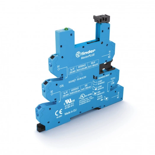 Розетка MasterPLUS безвинтовые клеммы 'Push-in' для реле 34 серии 220В DC в комплекте пластиковая клипса опции LED