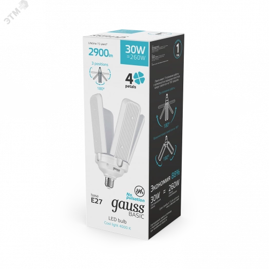 Лампа светодиодная LED 30 Вт 2900 Лм 4000К белая E27 Клевер-4 Basic Gauss