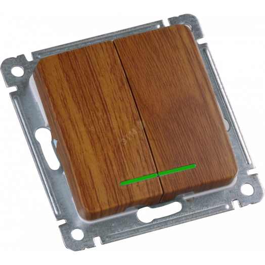 MASTER Выключатель двухклавишный с индикацией, скрытой установки, в рамку, дуб