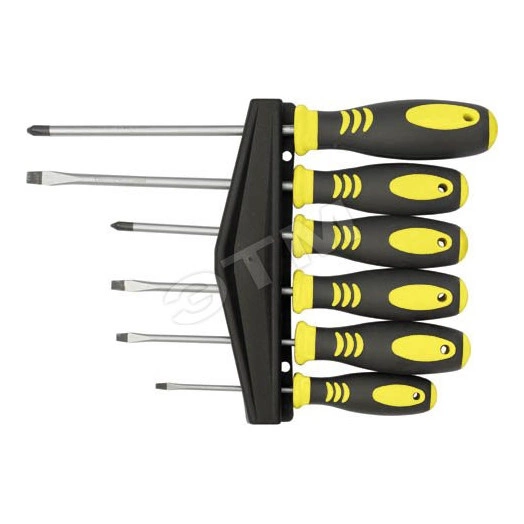 Отвертки ''Хард'', CrV сталь, прорезиненные ручки, магнитный наконечник, на держателе, набор 6 шт