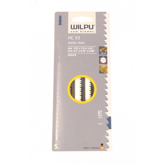 Пилка для лобзика HC 33 х5шт/уп особо длинное для дерева до 65мм и пластмассы (чистый рез)