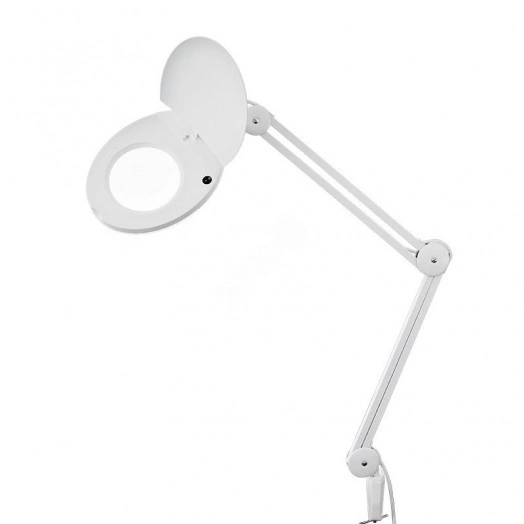 Лупа на струбцине с подсветкой и крышкой, белая