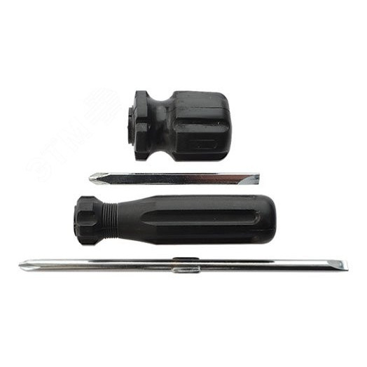 Отвертка с переставным жалом ''коротыш'', CrV сталь, черная пластиковая ручка 6x40 мм PH2/SL6