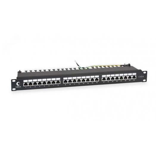Патч-панель PL-24-Cat.6-SH-Dual IDC 19' (1U), 24 порта RJ-45, категория 6, полностью экранированная, с задним кабельным организатором