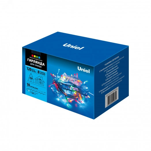 Гирлянда светодиодная с контроллером 120 светодиодов 10 м разноцветная IP67 провод белый ULD-S1000-120/DWA MULTI IP67