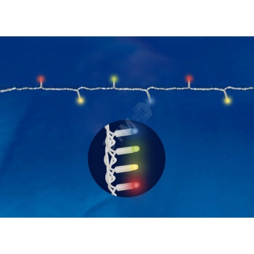 Гирлянда светодиодная с контроллером 120 светодиодов 10 м разноцветная IP67 провод белый ULD-S1000-120/DWA MULTI IP67