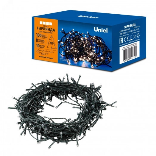 Гирлянда светодиодная 10м ULD-S1000-100/DGA WHITE IP20 100 светодиодов Белый свет Провод зеленый