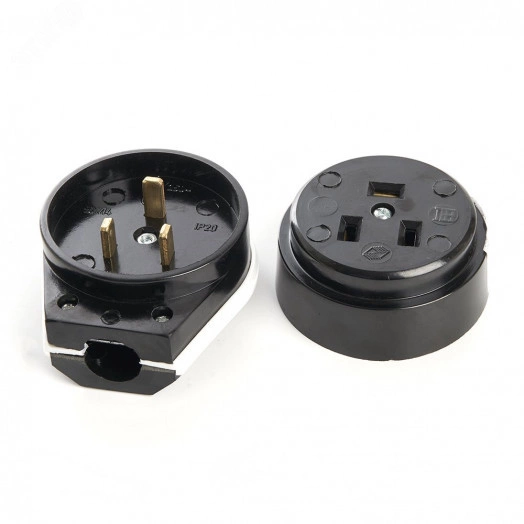 Вилка с розеткой для плит с/з, черный, Stekker