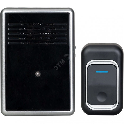 Звонок беспроводной Трио ТР-01Б 32 мелодии, дальность 150 м, с регулятором громкости, настольно-настенный, 4-тональная полифония, брызгозащищенная кнопка IP44, 3ААх1,5В