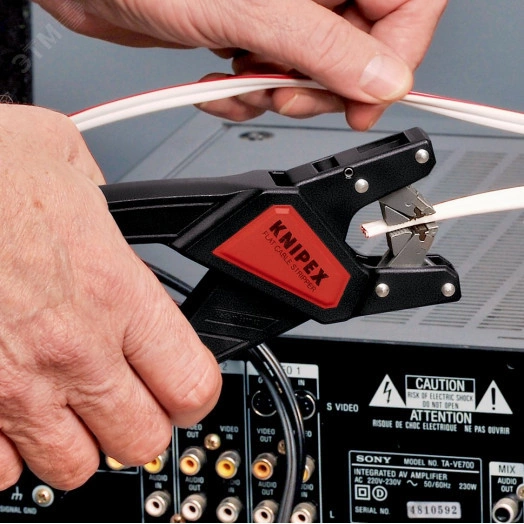 Стриппер автоматический для плоских ПВХ кабелей шириной до 12мм зачистка 075-25мм (AWG 19-13) рез кабеля 25мм L=180мм пластиковый корпус армированный фиберглассом