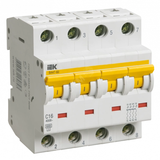 Выключатель автоматический четырехполюсный 32А С ВА47-60 6кА