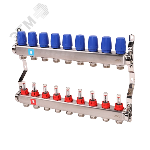 Коллекторная группа с расходомерами 1' х 9 выходов 3/4' НР евроконус