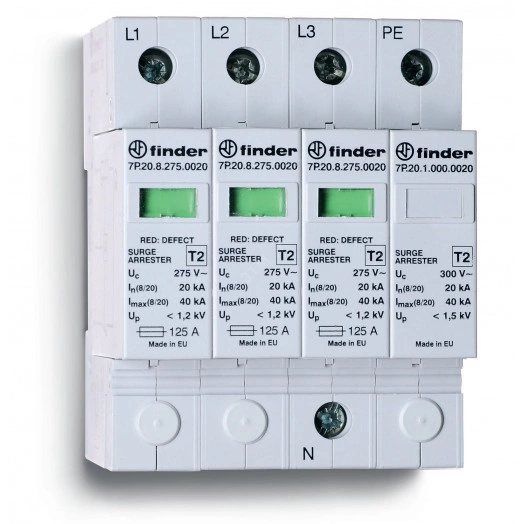 Устройство защиты от импульсных перенапряжений УЗИП тип 2 (3 варистора+1 искровый разрядник) модульный  без дополнительного контакта IP20