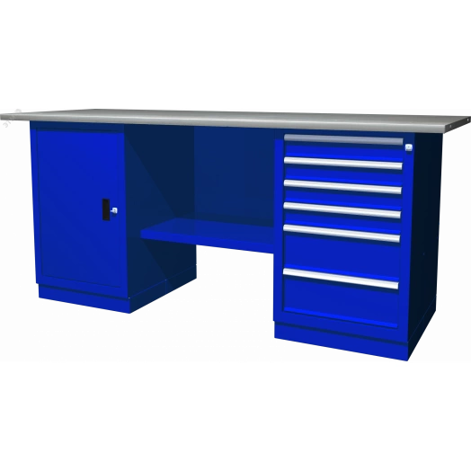 Верстак с двумя тумбами, тумба с одной дверцей и тумба с 6 ящиками, 1900х686х820 мм