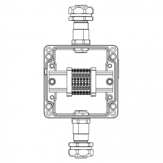 Взрывозащищенная клеммная коробка из алюминия TBE-A-12-(2xCBC.2-2xCBC.2(i)-2xTEO.2)-2xKAEPM2MHK-20(A)-1xKAEPM2MHK-20(C)1Ex e IIC Т5 Gb / Ex tb IIIC T95°C Db IP66