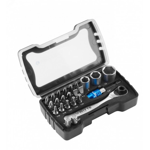 Набор бит BITBOX 24 предмета 1/4'' С6.3 PH / PZ / TORX / SL / торц. головки + адаптер 1/4'' + битодержатель + мини трещотка, пласт.бокс