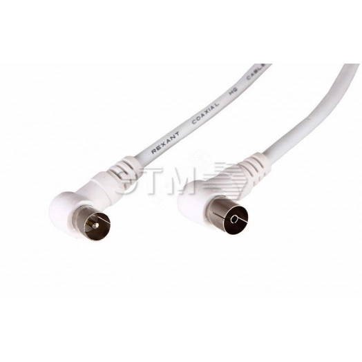 Шнур ТВ гнездо - ТВ штекер, угловой, длина 1,5 метра, белый