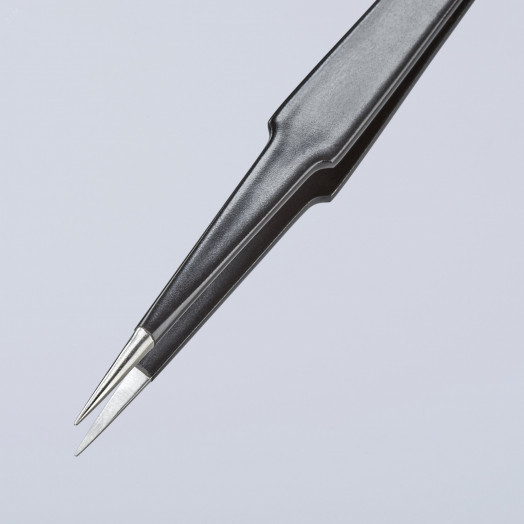 Пинцет ESD захватный прецизионный гладкие губки американской формы длинные кончики антистатический L-135 мм нержавеющая хромоникелевая сталь хромированный KN-922872ESD