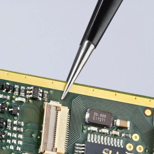 Пинцет ESD захватный прецизионный гладкие губки американской формы длинные кончики антистатический L-135 мм нержавеющая хромоникелевая сталь хромированный KN-922872ESD