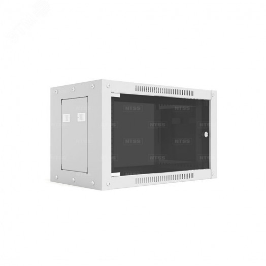Шкаф настенный телекоммуникационный NTSS WS 6U 600х450х370мм, 2 профиля 19, дверь стеклянная, боковые стенки съемные, разобранный, серый RAL 7035